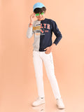 Boys Grey Blue Colourblocked Full Sleeves Sweatshirt
