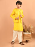 Solid Kurta Pajama Set with Printed Jacket
