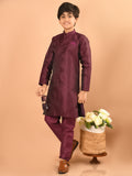 Embossed Button Down Straight Mandrain Collar Kurta Pajama Set