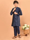 Embossed Button Down Straight Mandarin Collar Kurta Pajama Set