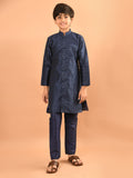 Embossed Button Down Straight Mandarin Collar Kurta Pajama Set