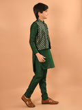 Solid Kurta Pajama Set with Brocade Jacket