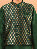 Solid Kurta Pajama Set with Brocade Jacket
