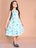 Floral Printed Ruffled Neck Layered Dropwaist Dress