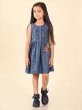 Butterfly Applique Button Down Fit n Flare Denim Dress