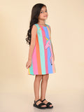 Unicorn Printed Multistripes Sleeveless A-line Dress