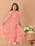Zardozi Embellished Top and Flared Sharara Set with Attached Dupatta