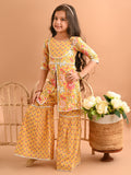 Ethnic Motif Printed Front Cut Straight Kurta Sharara Set