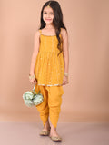 Sequined Peplum Strappy Kurta with Dhoti Pant Set