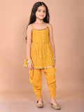 Sequined Peplum Strappy Kurta with Dhoti Pant Set