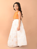 Embossed Sleeveless Blouse with Batik Printed Lehenga Set