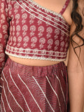 One Shoulder Ethnic Motif Printed Flared Lehenga Choli Set