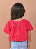 Solid Balloon Crop Cotton Top