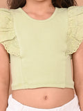 Schiffli Sleeves Slim Fit Solid Crop Top