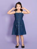 Blue Denim Fit And Flared Smocking Dress