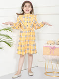 Yellow Check Print Ruffled Dress