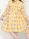 Yellow Check Print Ruffled Dress