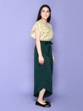 Floral Flutter Sleeve Yellow Top with Teal Stylish Long Skirt Palazzo Set
