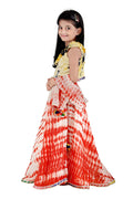 Lilpicks Yellow Red Tie n Dye pom pom Lehenga Set
