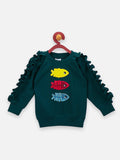 Teal Colour Ruffled sleeves Fish Patch Clothing Set