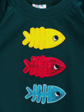 Teal Colour Ruffled sleeves Fish Patch Clothing Set
