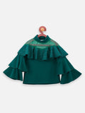 Teal crystal Work layered bell sleeves Top