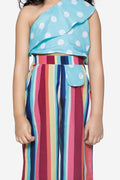 One Side shoulder powder blue top with Striped pallazo pant Set