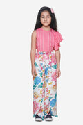 Pink Stripe Ruffle Top with Floral tulip palazzo pant Set