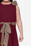 Maroon Partywear Dress with Golden Detailing