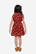 Maroon Foil Print Pleated Dress