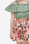 Polka Green Funky Floral Shorts Set