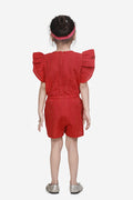 Lilpicks Red Cotton Weaved Stylish Jumpsuit
