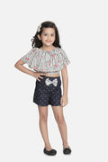 Lilipicks Cherry Cape Top with Sequin Bow Denim Shorts Set
