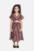 Lilipicks Wine Striped Knot Crop Top with Strpied Skirt Set