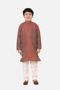 Lilpicks Rust Jacquard Kurta Pajama Set
