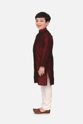 Lilpicks Maroon Jacquard Kurta Pajama Set