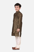 Lilpicks Golden Jacquard Kurta Pajama Set