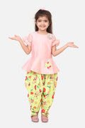 Lilpicks Baby Pink Peplum Suit with Lime Green Dhoti Set
