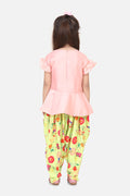 Lilpicks Baby Pink Peplum Suit with Lime Green Dhoti Set