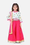 Lilpicks Floral Sea Green Choli with Hot Pink lehenga with Dupatta Set