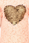 Peach Mesh sequin Patch Heart Dress