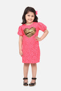 Neon Pink Mesh sequin Patch Heart Dress