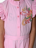 Unicorn Embrodiery Baby Pink Full Jumpsuit