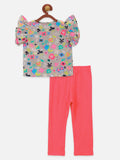 Floral two tops with Neon Green Shorts and Neon Pink Legging