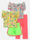 Floral two tops with Neon Green Shorts and Neon Pink Legging