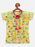 11 Yellow flora printed gota pompom kurti with sharara set