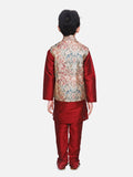 Maroon Kurta Churidar with Golden Designer Digital Print Nehru Jacket