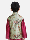 Pista Green Floral Digital Print Nehru Jacket