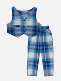 Lilpicks Blue Check Waistcoat with Pant Set