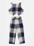 Lilpicks Dark Blue Check Waistcoat with Pant Set